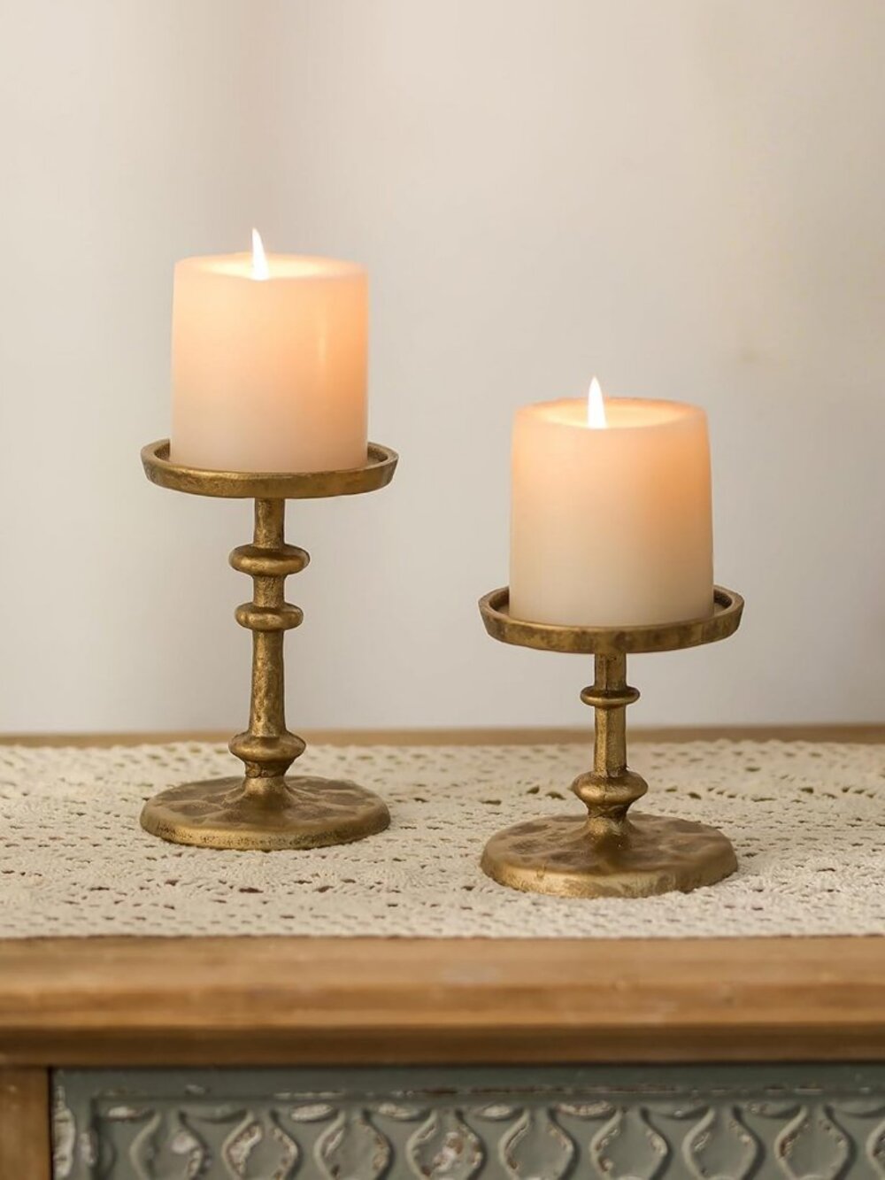 Elegant Antique Brass Candle Holders for Pillar Candles - Vintage Home Decor